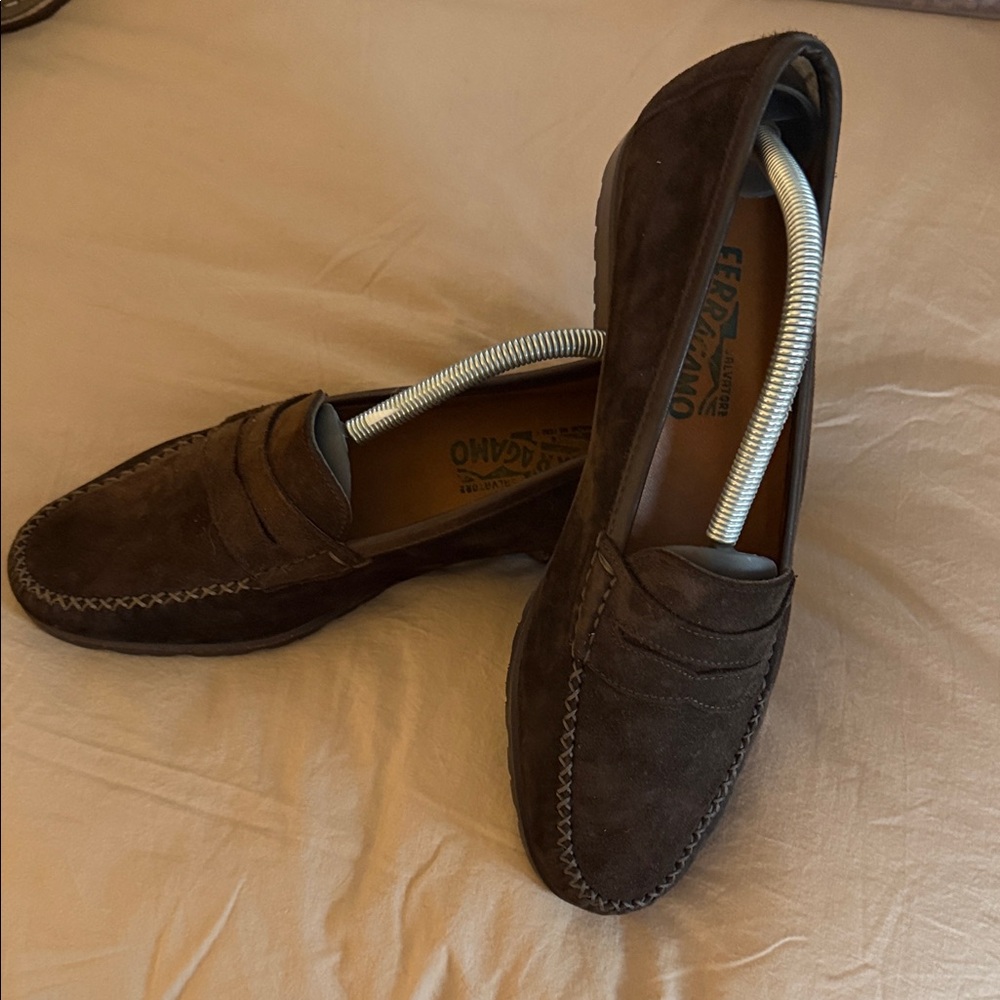 Salvatore Ferragamo Dark Brown Suede Loafers